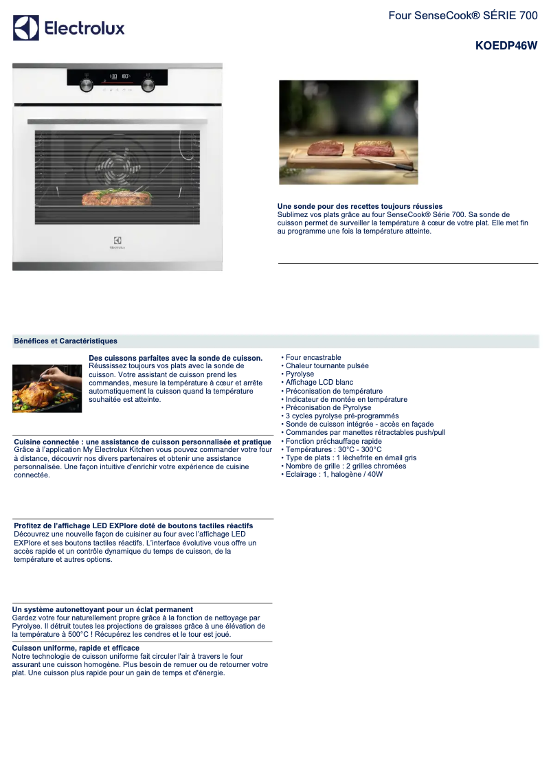 Page 1 de la notice Fiche technique Electrolux KOEDP46W