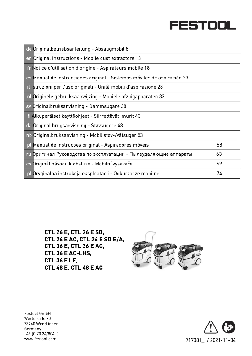 Page n°1 - Manuel utilisateur Festool Cleantec CTL 48