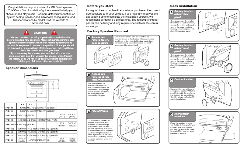 Page 1 de la notice Manuel utilisateur MB Quart FKB110