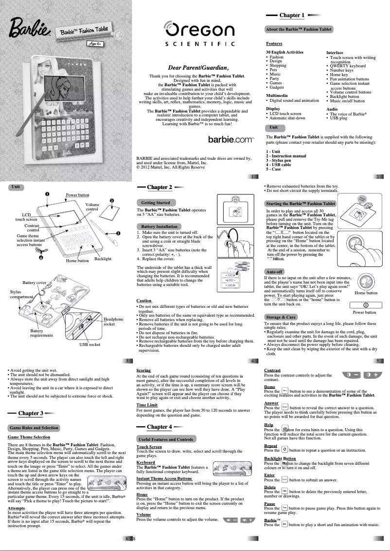 Image de la première page du manuel de l'appareil Barbie Fashion Tablet