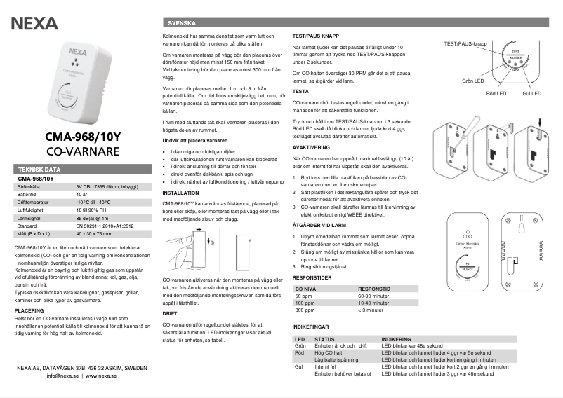 Page 1 de la notice Manuel utilisateur Nexa CMA-968 10Y