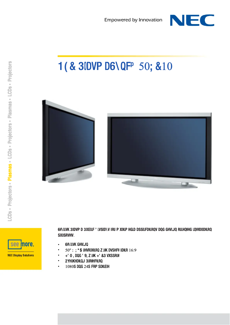 Page 1 de la notice Fiche technique NEC PlasmaSync 50XC10