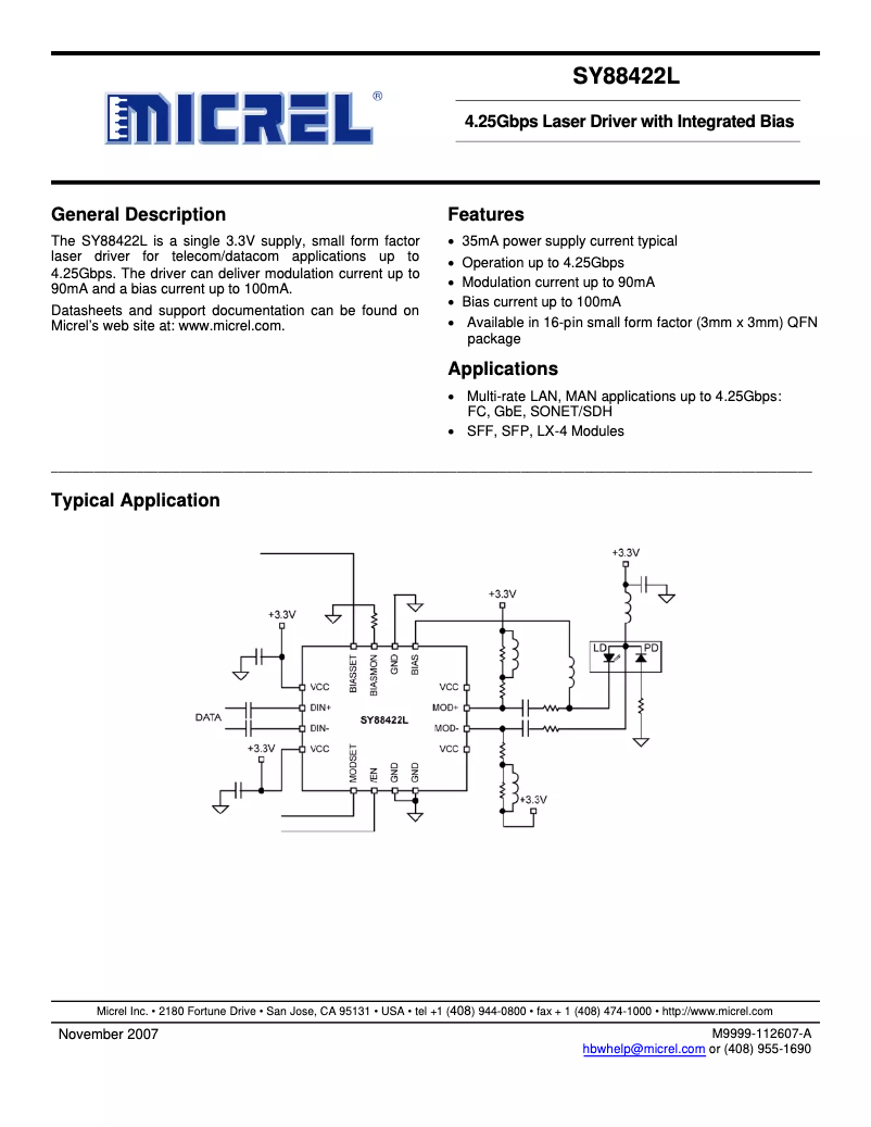 Page 1 de la notice Manuel utilisateur Microchip SY88422L
