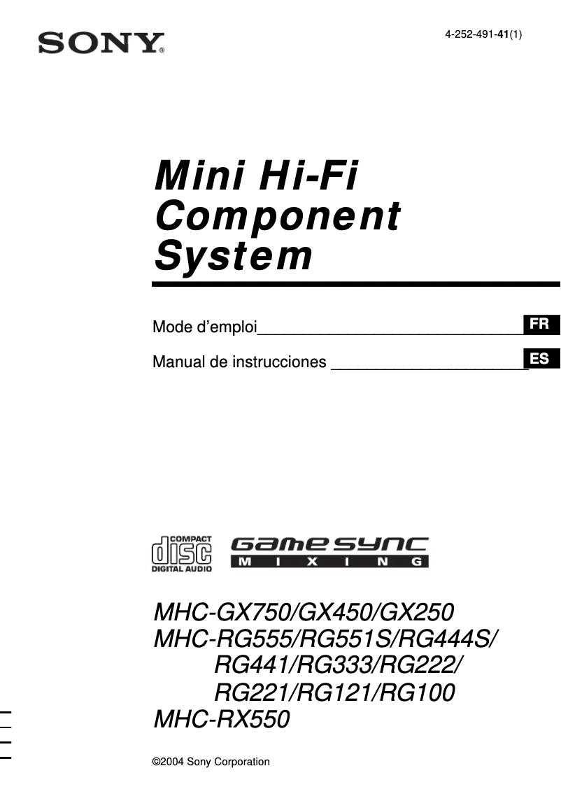 Page n°1 - Manuel utilisateur Sony MHC-GX750