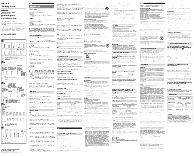 Page 1 de la notice Manuel utilisateur Sony BP-GL95
