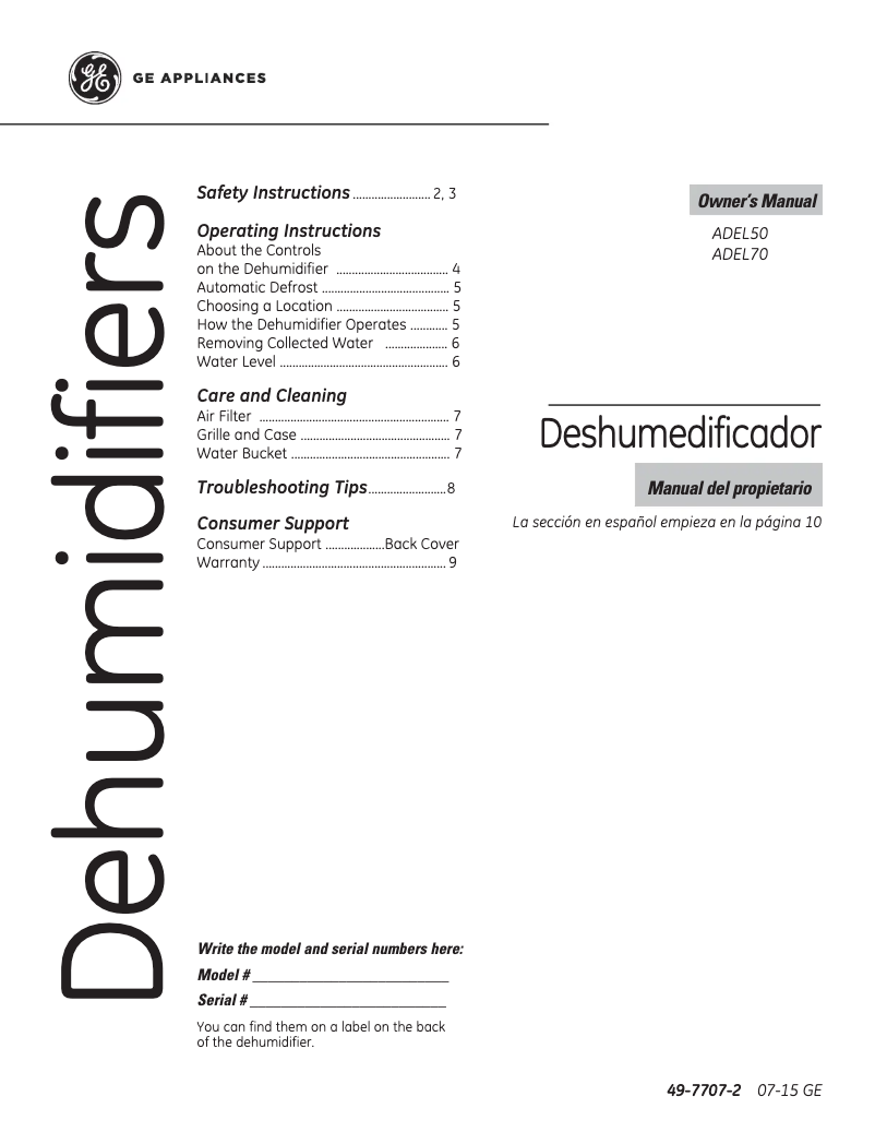 Page 1 de la notice Manuel utilisateur GE ADEL50LR