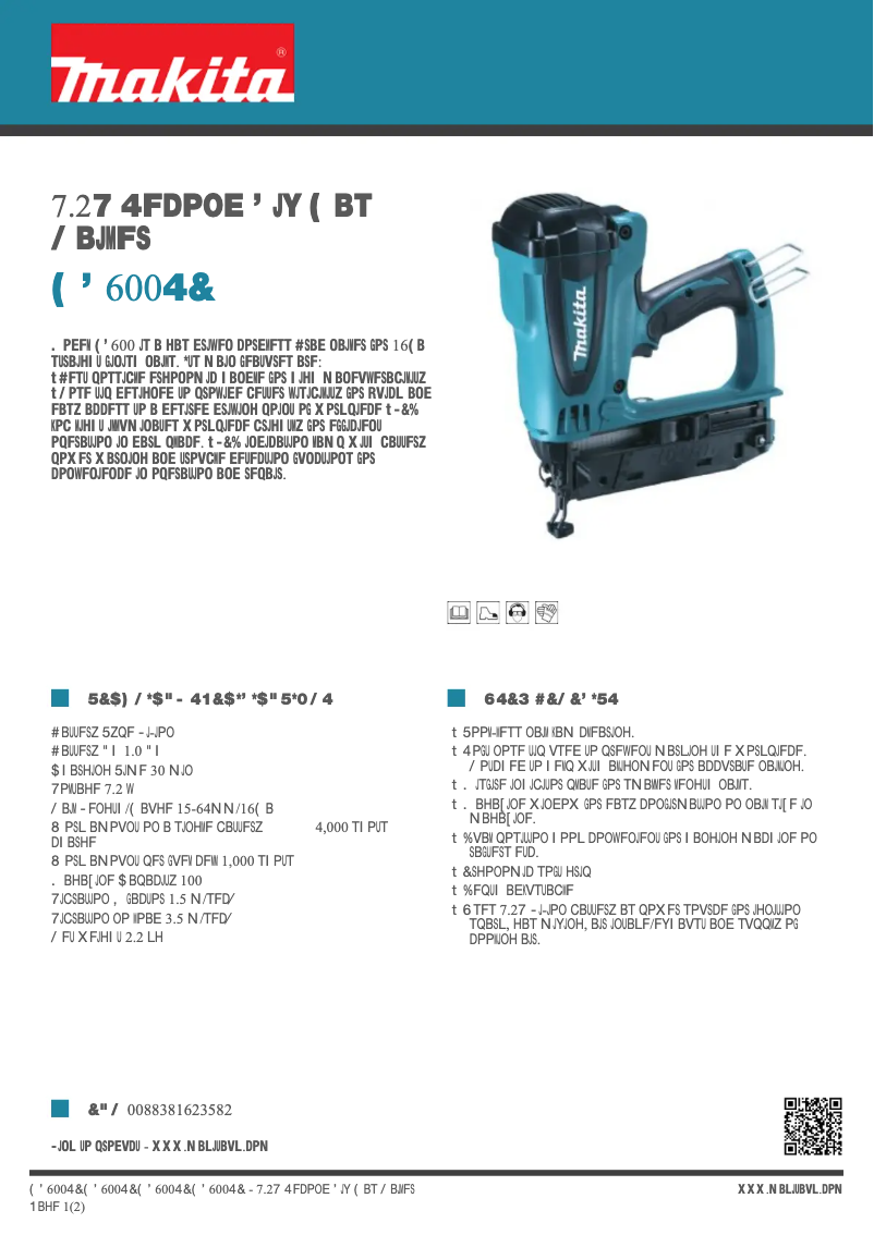Page 1 de la notice Fiche technique Makita GF600SE