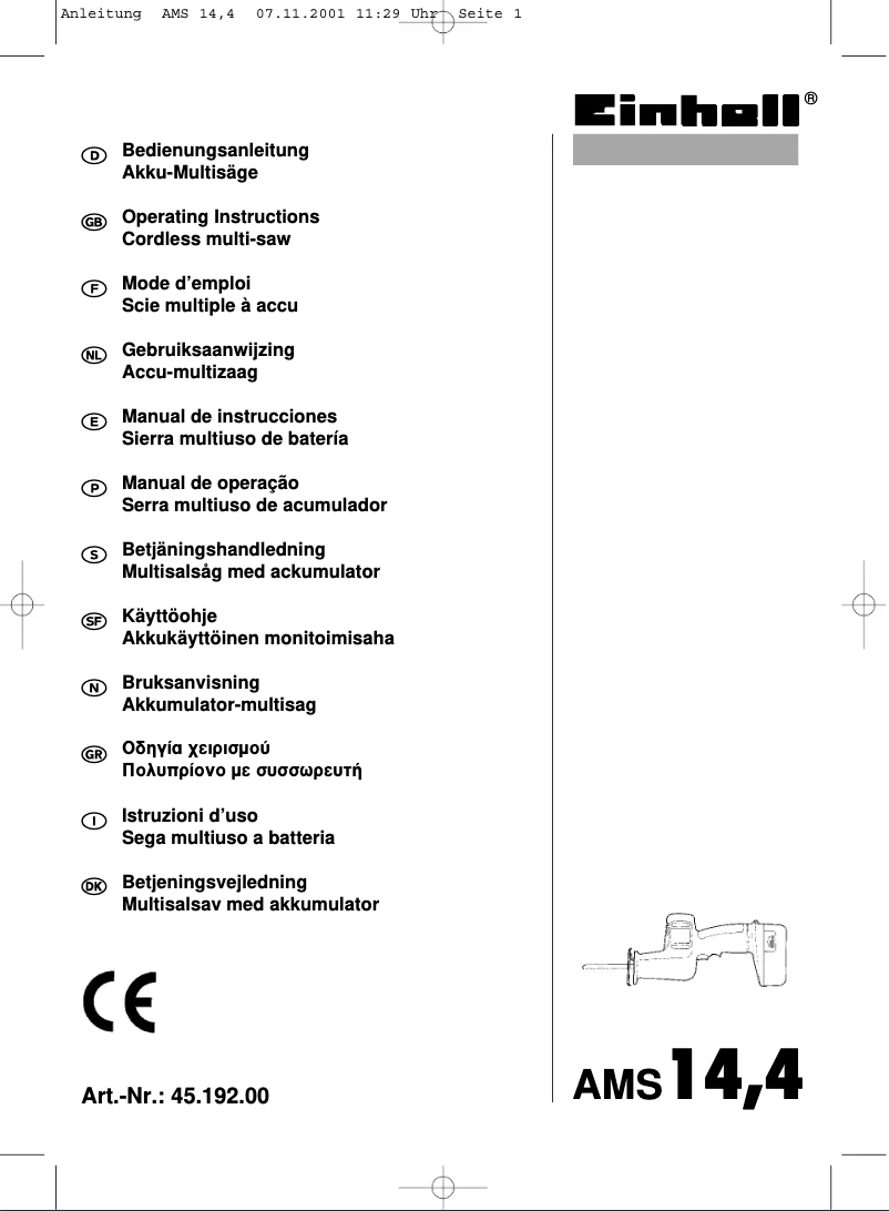Page 1 de la notice Manuel utilisateur Einhell AMS 14,4