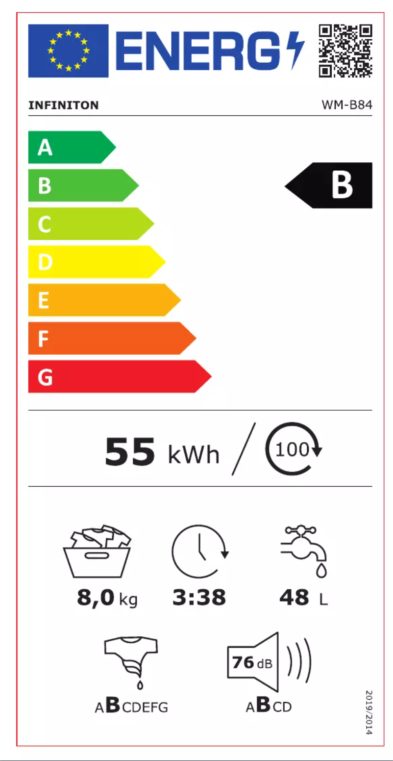 Page 1 de la notice Label énergétique Infiniton WM-B84
