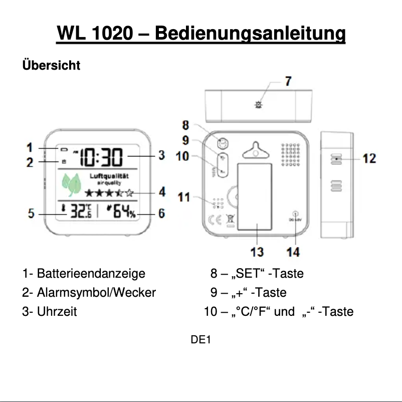 Page 1 de la notice Manuel utilisateur Techno Line WL1020