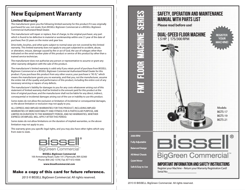 Page n°1 - Manuel utilisateur Bissell BGTS-21