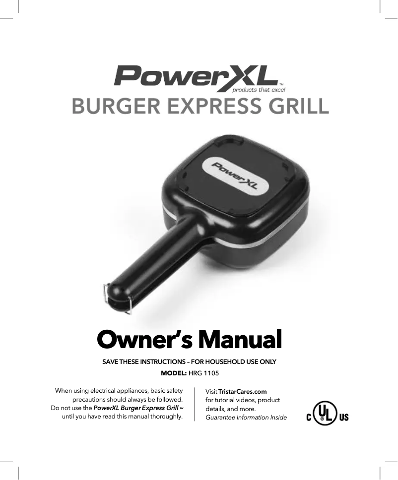 Page 1 de la notice Manuel utilisateur PowerXL Burger Express Grill HRG 1105