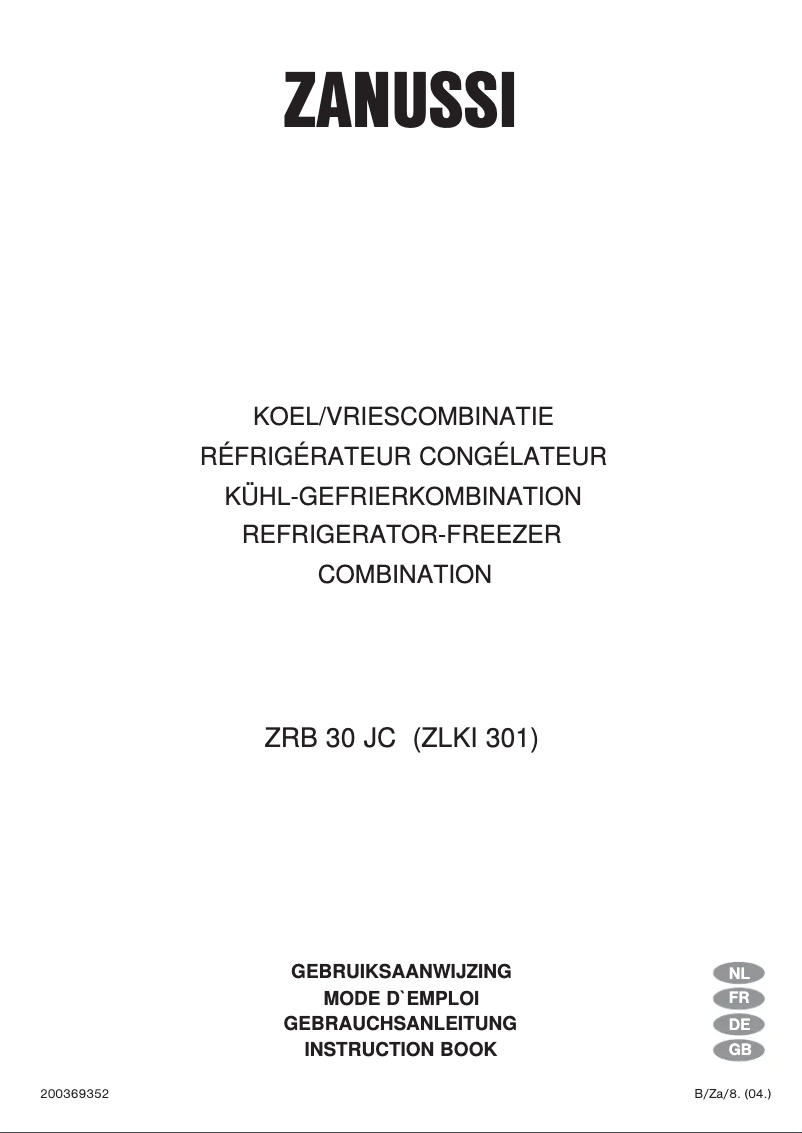 Page 1 de la notice Manuel utilisateur Zanussi ZRB 30 jc