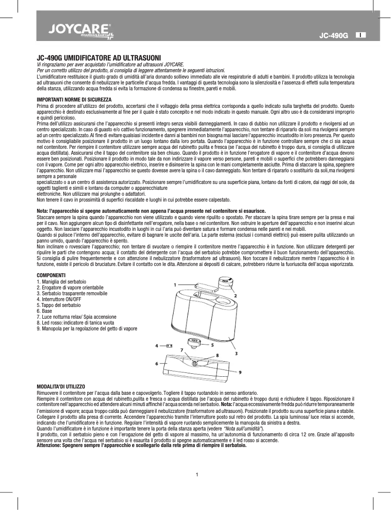 Page 1 de la notice Manuel utilisateur Joycare JC-490G