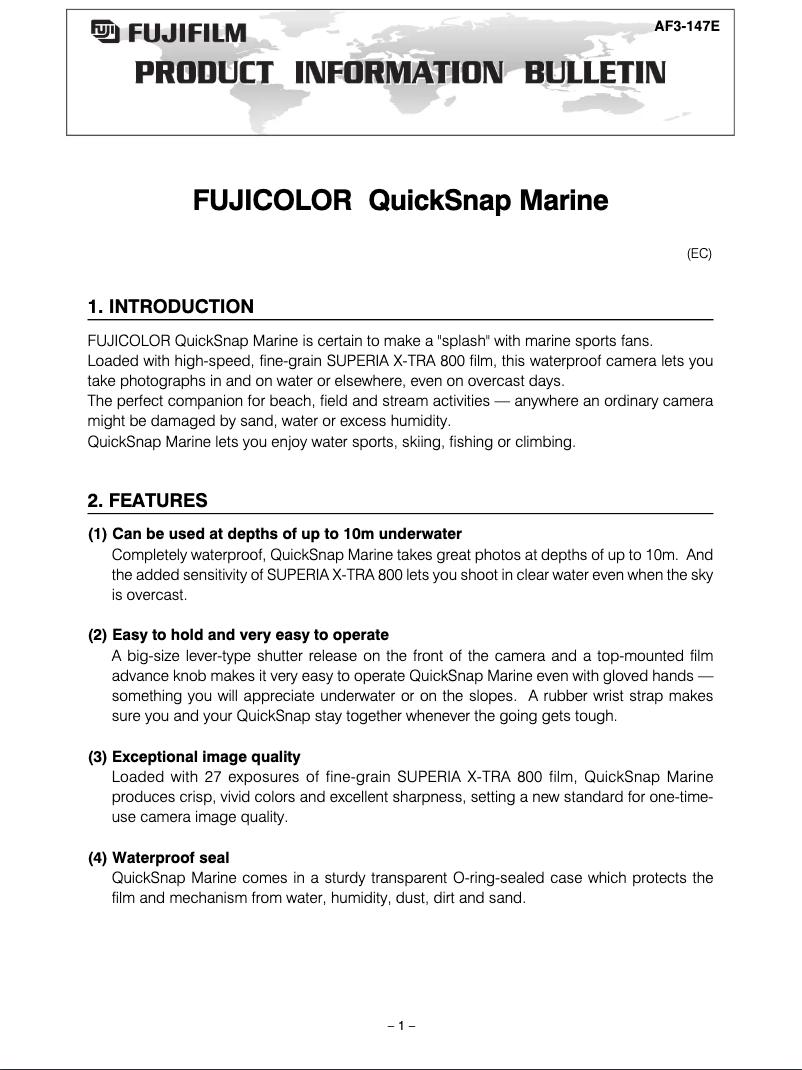 Page 1 de la notice Manuel utilisateur Fujifilm QuickSnap Marine