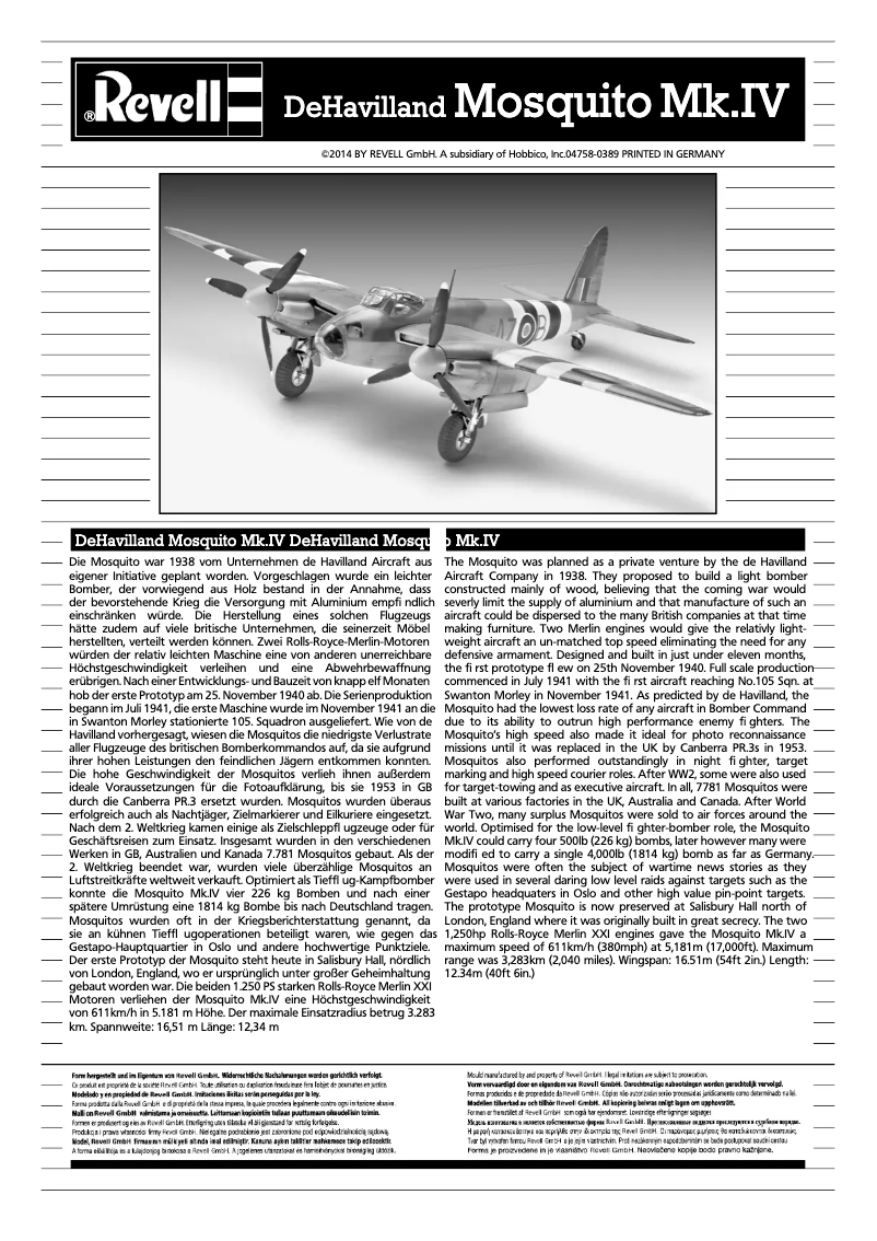 Page n°1 - Manuel utilisateur Revell De Havilland MOSQUITO MK.IV