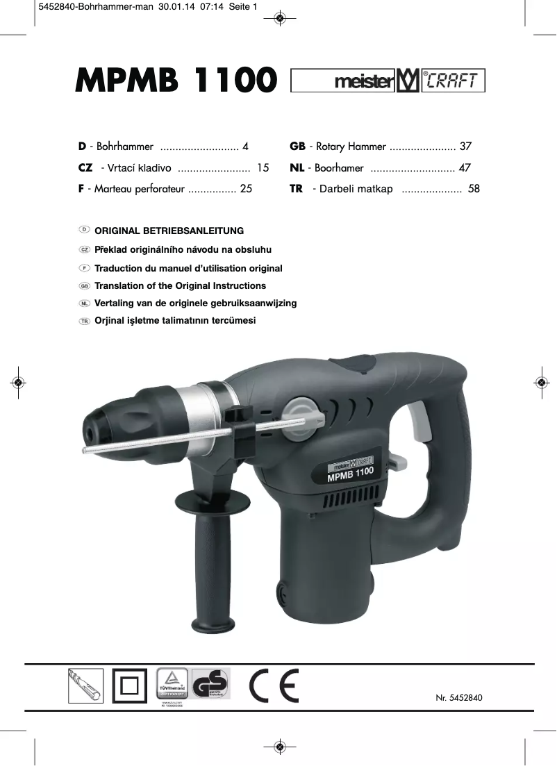 Página 1 del manual Manual de usuario Meister Craft MPMB 1100