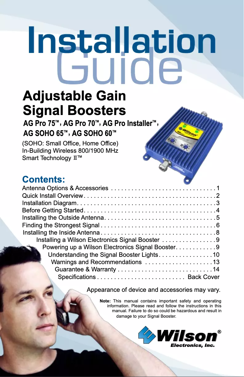 Page n°1 - Manuel utilisateur Wilson AG Pro 70