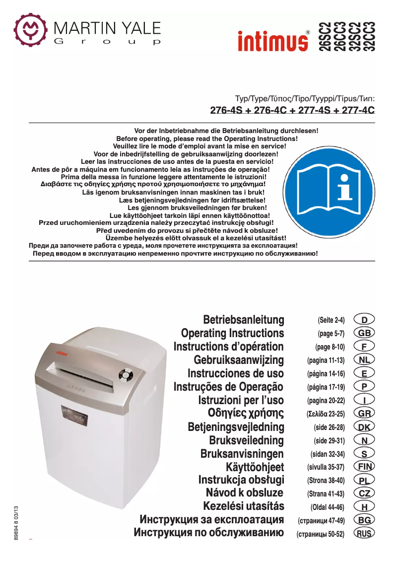 Page n°1 - Manuel utilisateur Intimus 276-4C