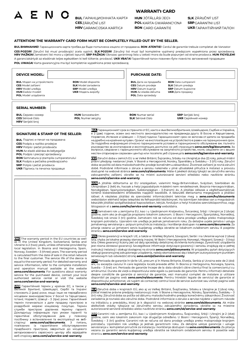 Page n°1 - Manuel utilisateur AENO AP1S AAP0001S