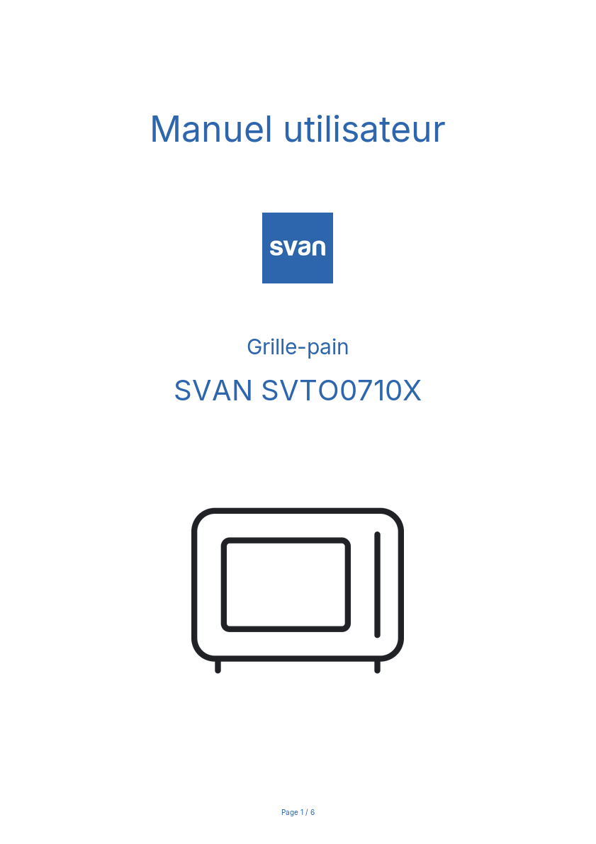 Page n°1 - Manuel utilisateur SVAN SVTO0710X