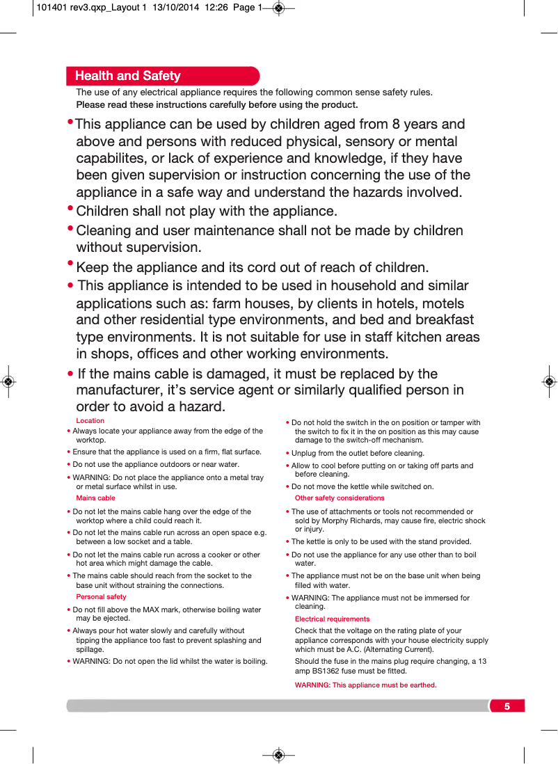 Page 1 de la notice Manuel utilisateur Morphy Richards Chroma 101401