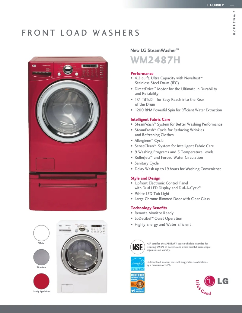 Page 1 de la notice Fiche technique LG WM2487HSMA