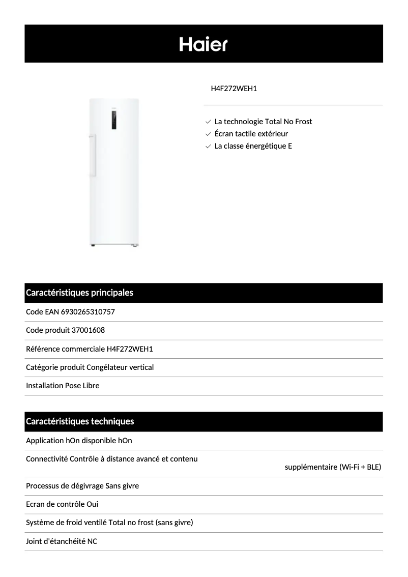 Image de la première page du manuel de l'appareil H4F272WEH1