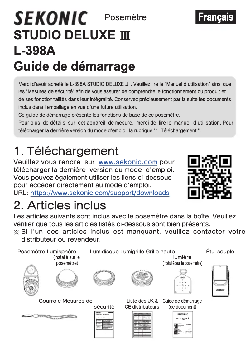 Page n°1 - Guide d'installation Sekonic Studio Deluxe III L-398A