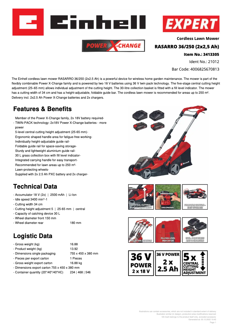 Page 1 de la notice Manuel utilisateur Einhell Rasarro 36/250