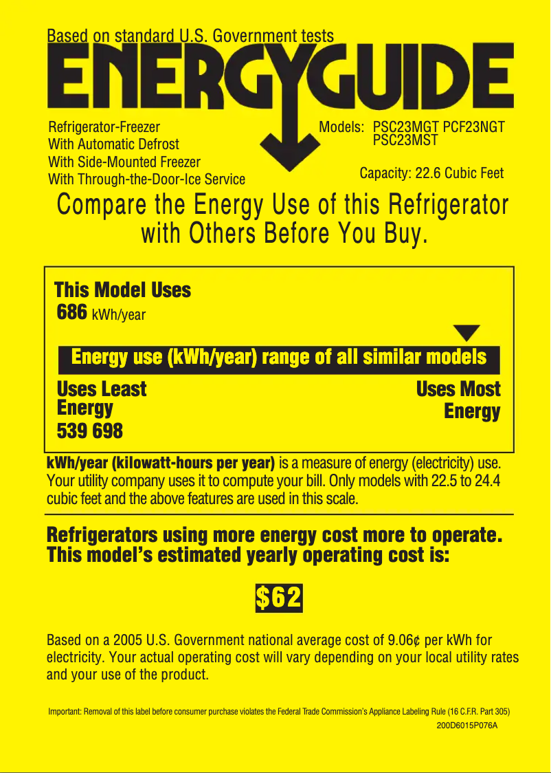 Page n°1 - Label énergétique GE PCF23NGTCC