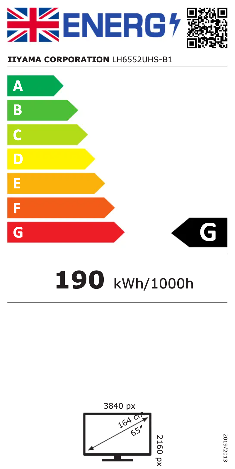 Page 1 de la notice Label énergétique Iiyama ProLite LH6552UHS