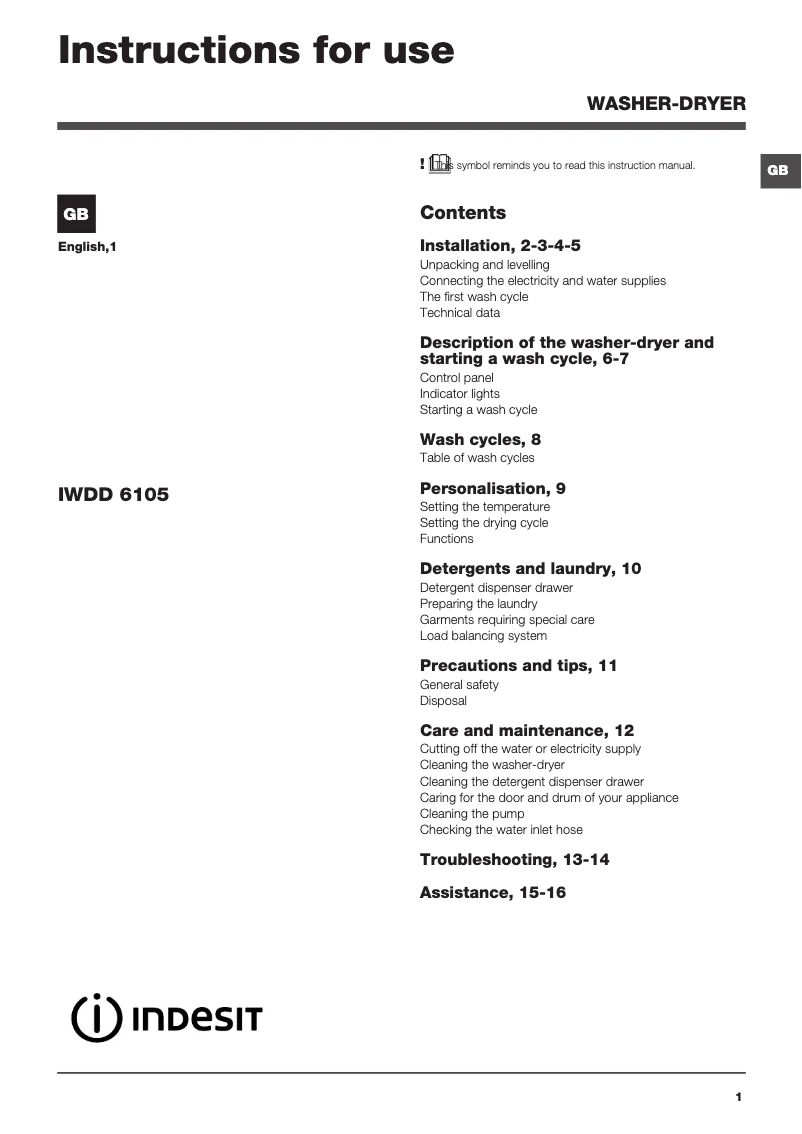 Page n°1 - Manuel utilisateur Indesit IWDD 6105 B ECO
