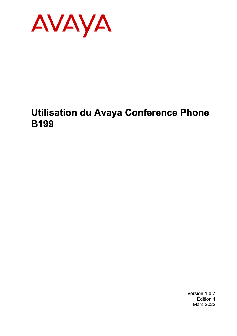 Page n°1 - Manuel utilisateur Avaya B199