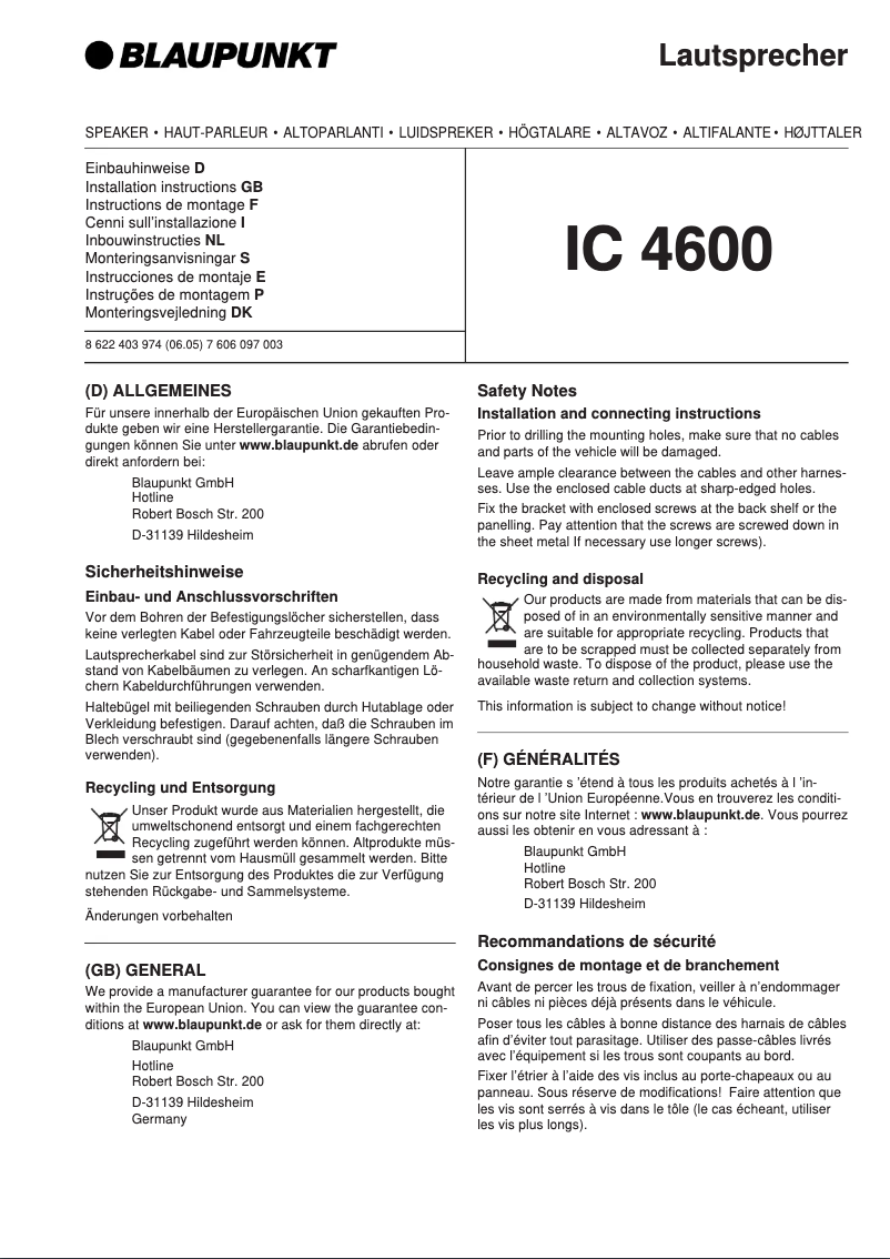 Page n°1 - Manuel utilisateur Blaupunkt IC 4600