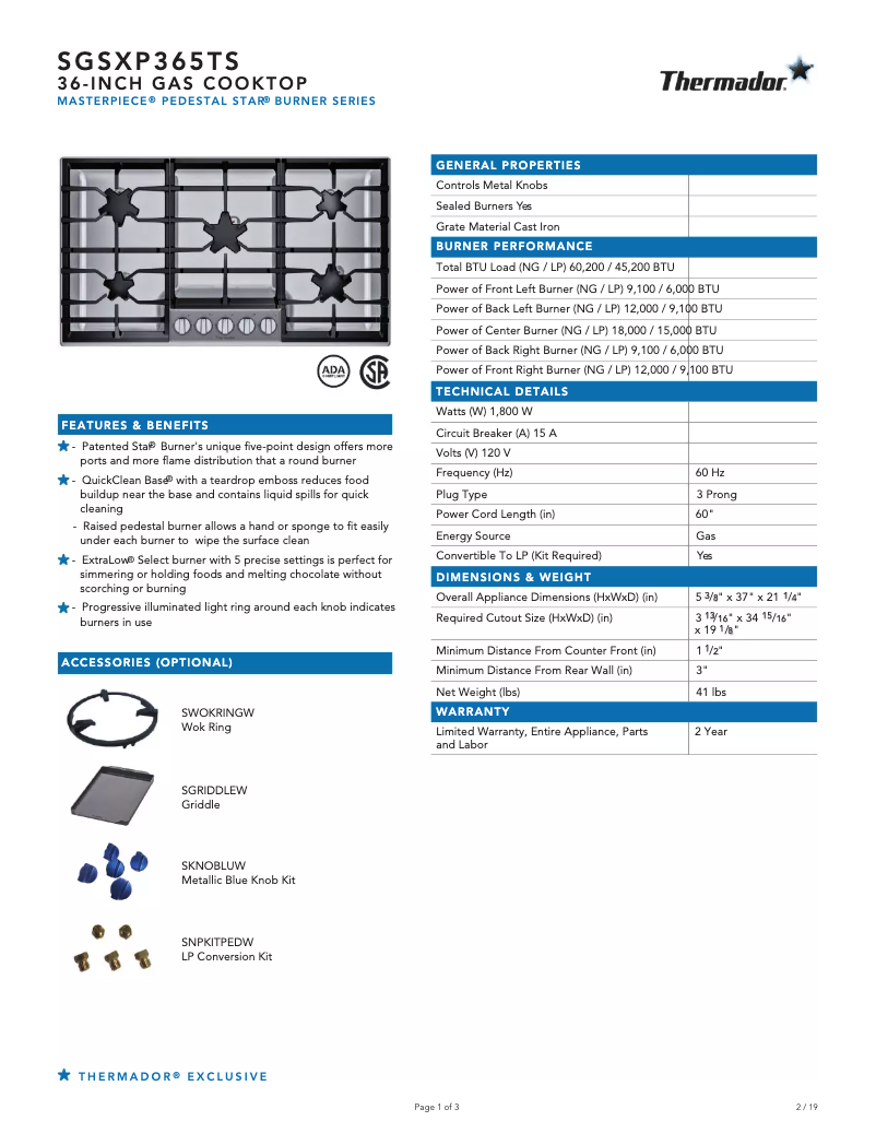 Image de la première page du manuel de l'appareil SGSXP365TS