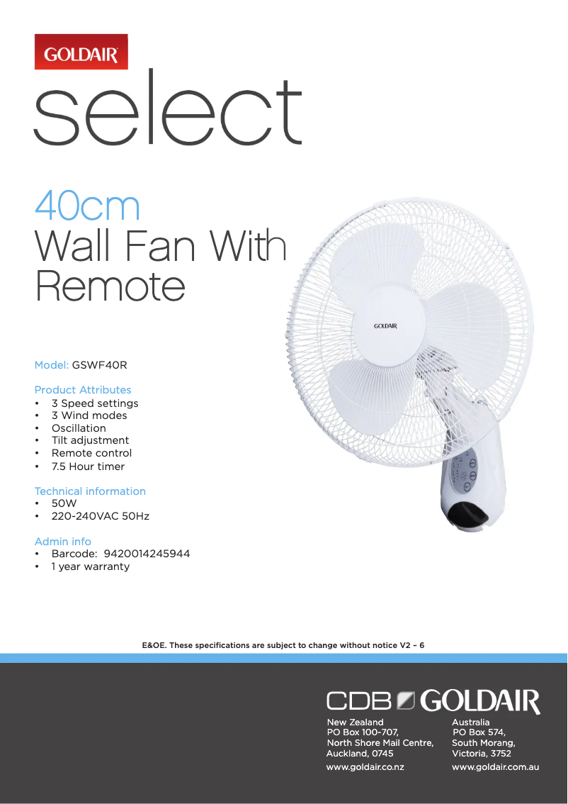 Image de la première page du manuel de l'appareil GSWF40R