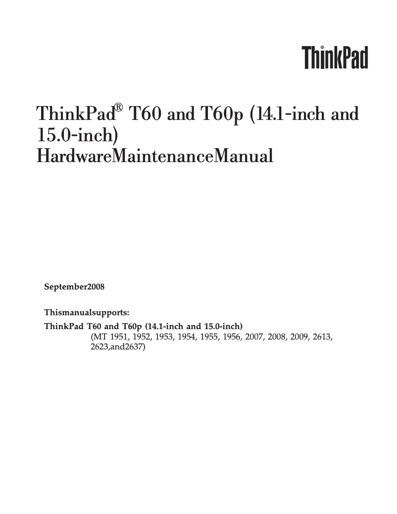 Image de la première page du manuel de l'appareil ThinkPad