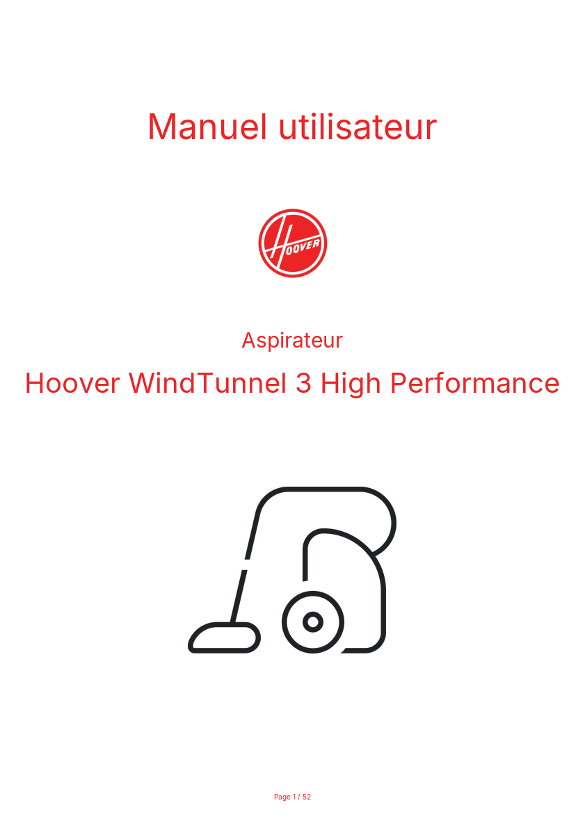 Page n°1 - Manuel utilisateur Hoover WindTunnel 3 High Performance