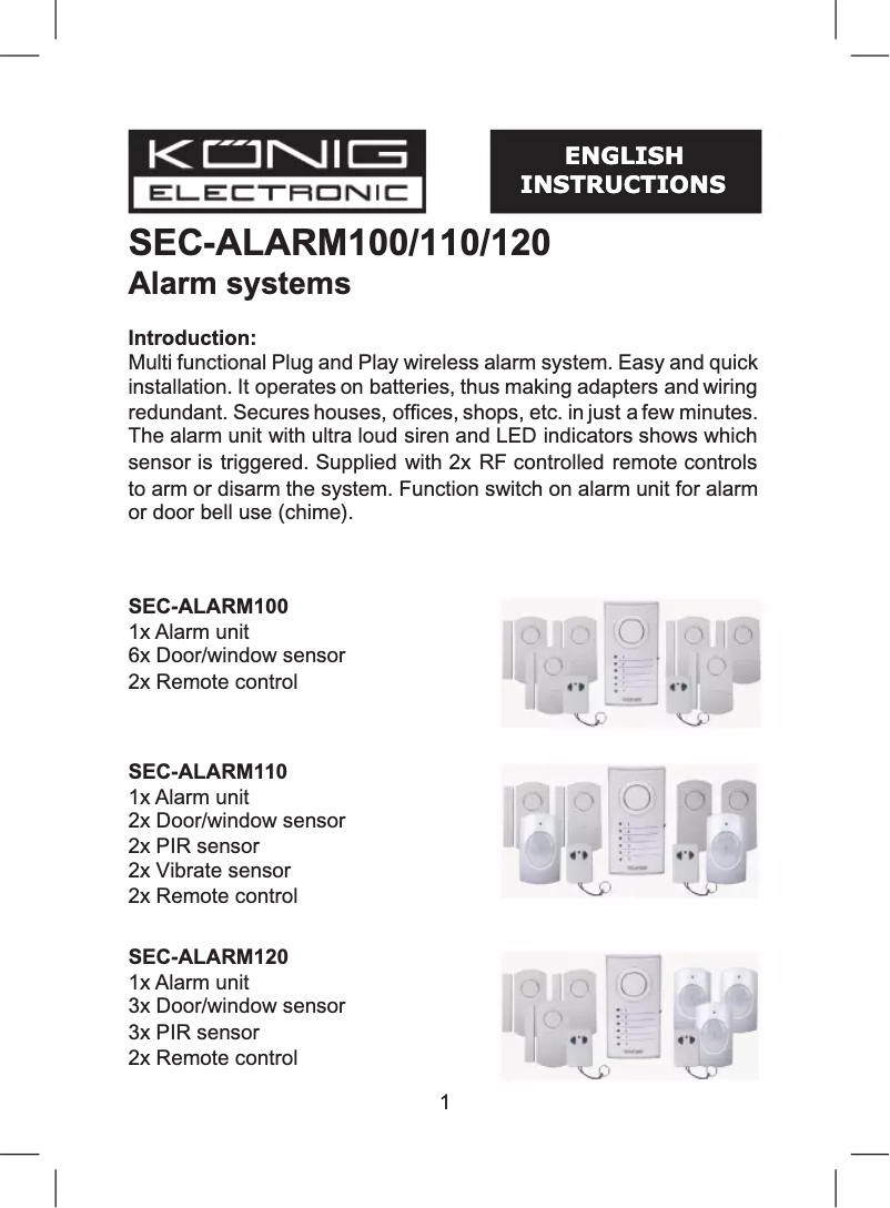 Página 1 del manual Manual de usuario Konig SEC-ALARM100