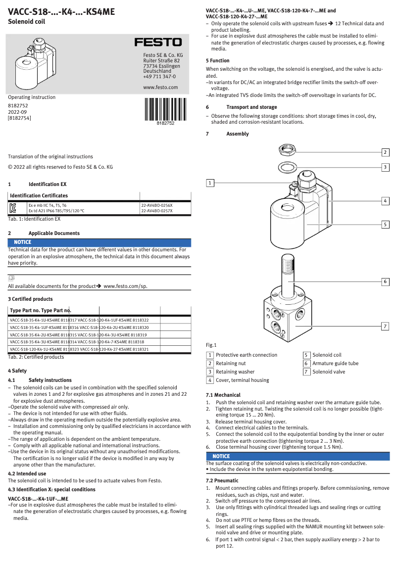 Image de la première page du manuel de l'appareil VACC-S18-35-K4-2U-KS4ME
