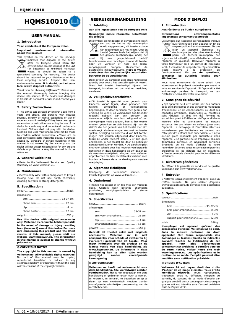 Page 1 de la notice Manuel utilisateur HQ Power HQMS10010