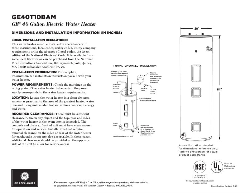 Page n°1 - Fiche technique GE GE40T10BAM