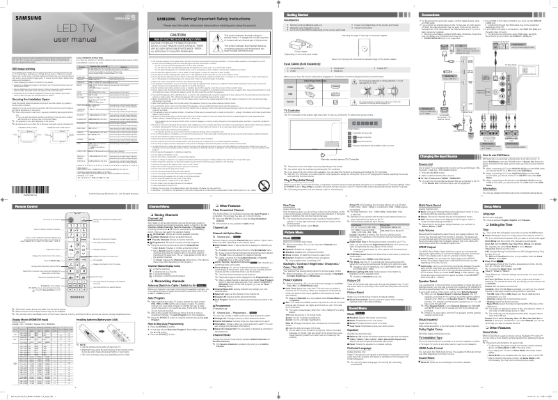 Page 1 de la notice Manuel utilisateur Samsung UN40K5100AF