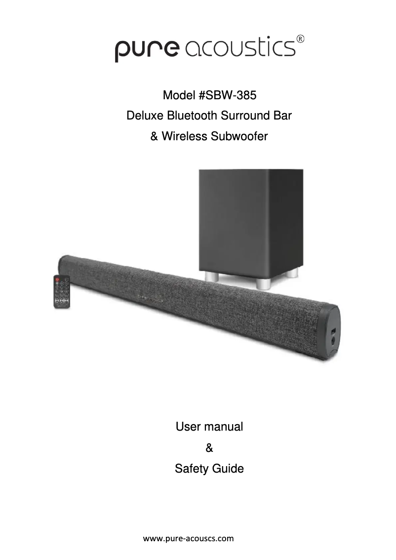 Page 1 de la notice Manuel utilisateur Pure Acoustics SBW-385