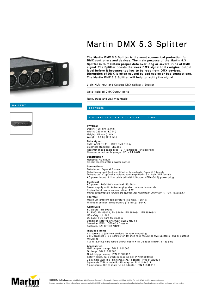 Page 1 de la notice Fiche technique Martin DMX 5.3 Splitter