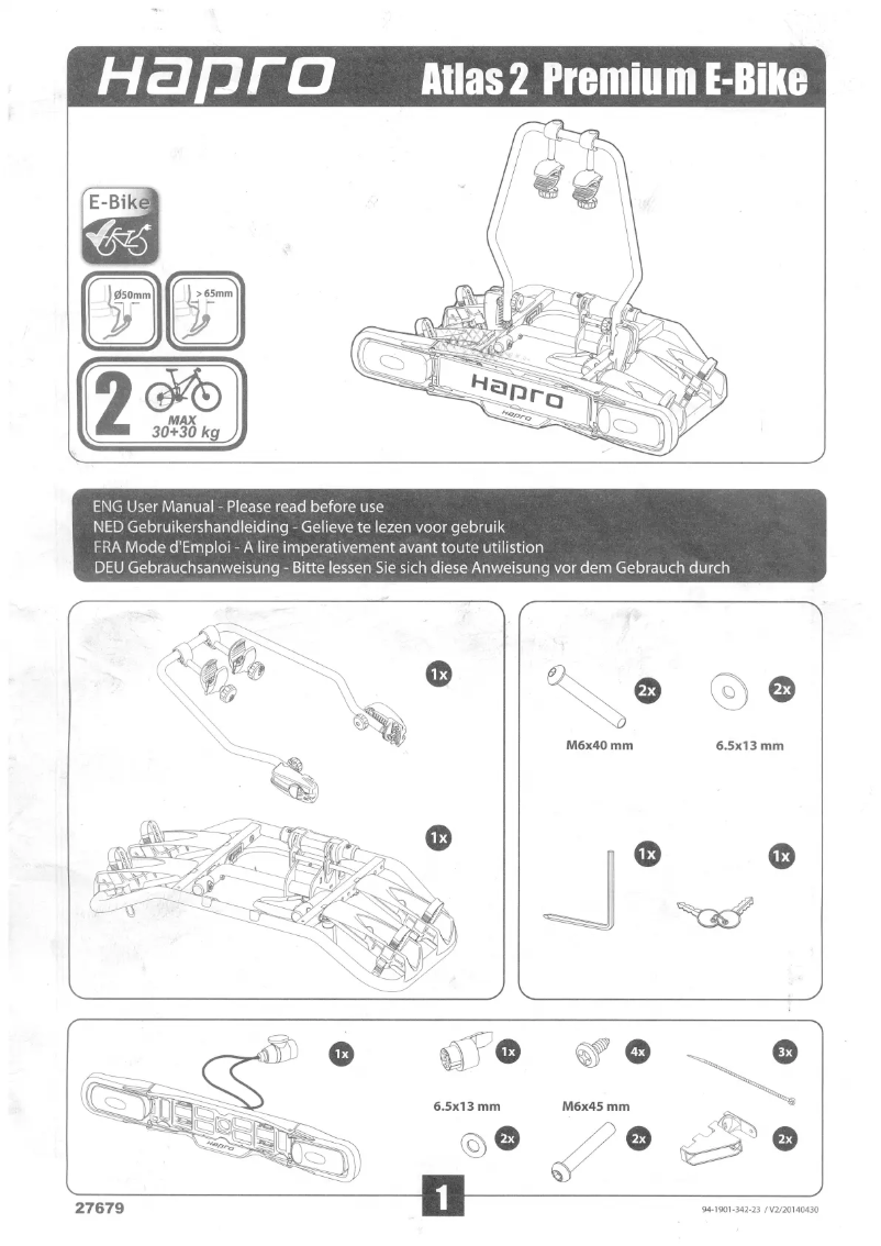 Page 1 de la notice Manuel utilisateur Hapro Atlas 2 Premium E-bike