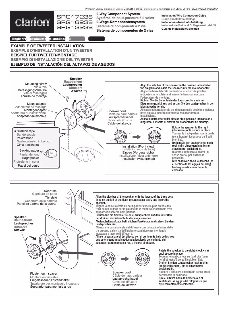 Page n°1 - Manuel utilisateur Clarion SRG1723S