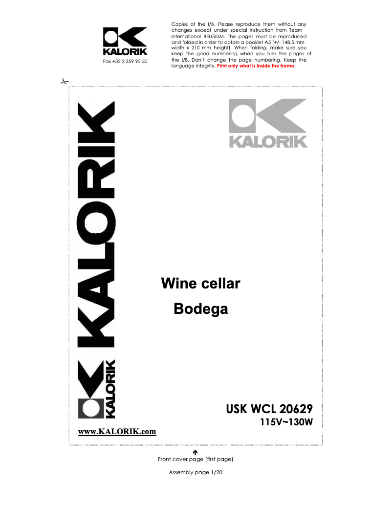 Página 1 del manual Manual de usuario Kalorik WCL-20629