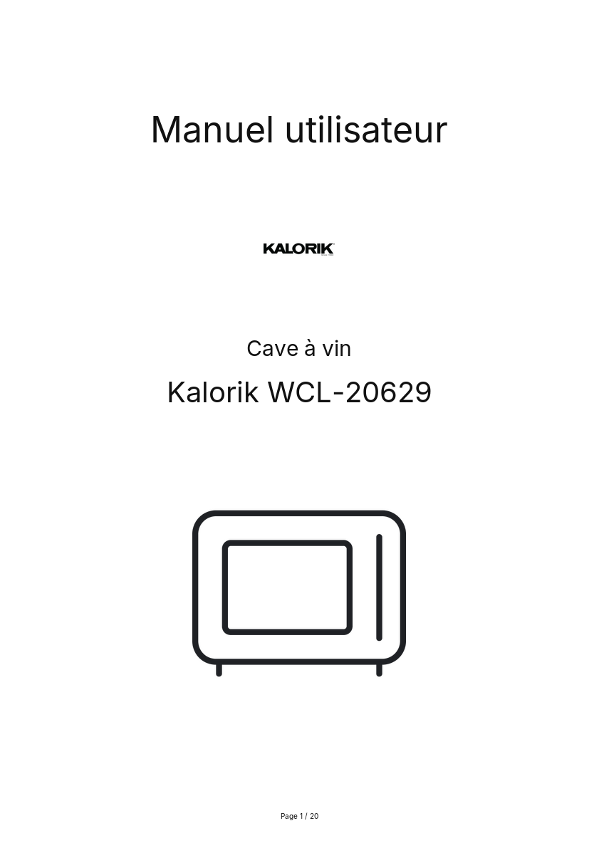 Page n°1 - Manuel utilisateur Kalorik WCL-20629